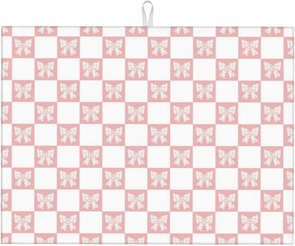 Pink Bow Dish Drying Mat 18x24 For Kitchen Counter Absorbent Microfiber Dishes Pad Dish Drainer Rack Mats Fast Dry Kitchen Accessories