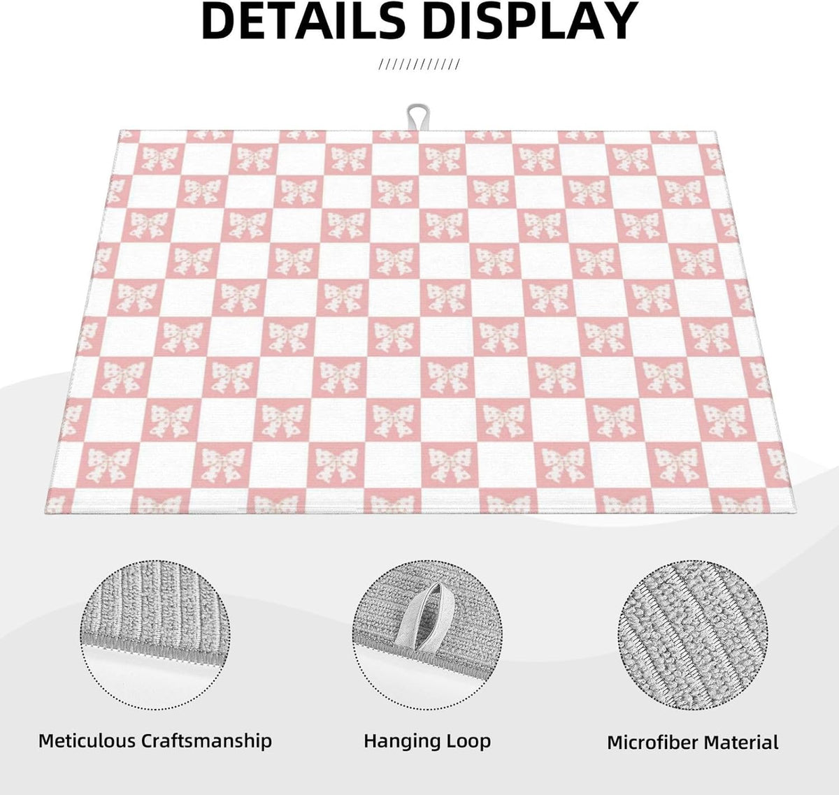 Pink Bow Dish Drying Mat 18x24 For Kitchen Counter Absorbent Microfiber Dishes Pad Dish Drainer Rack Mats Fast Dry Kitchen Accessories