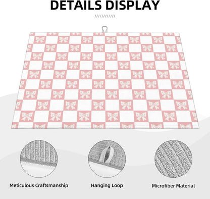 Pink Bow Dish Drying Mat 18x24 For Kitchen Counter Absorbent Microfiber Dishes Pad Dish Drainer Rack Mats Fast Dry Kitchen Accessories