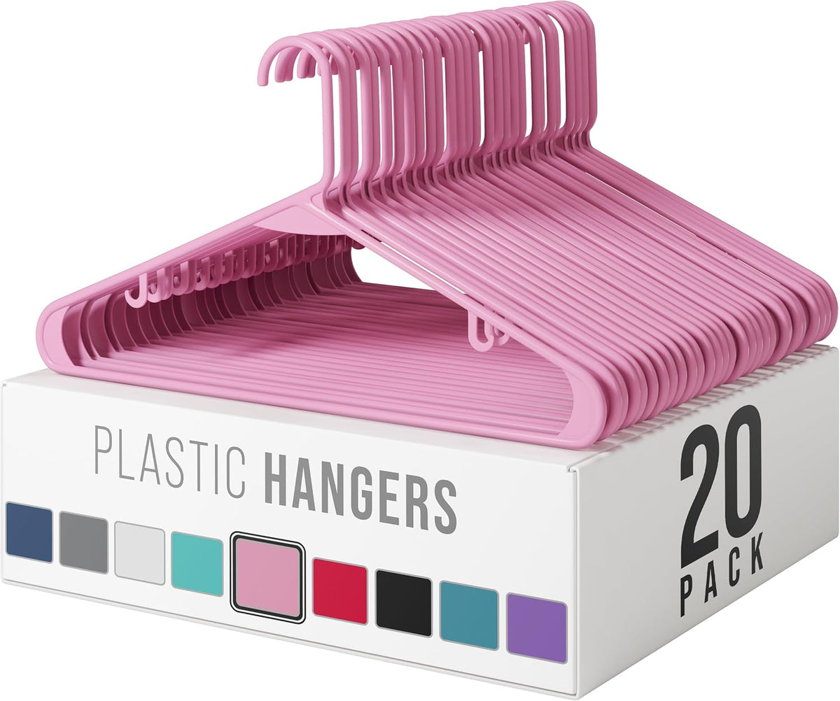 Plastic Hangers 20 Pack Pink - Clothes Hangers - Makes The Perfect Coat Hanger and General Space Saving Hangers for Closet and New Apartment Essentials - Percheros Ganchos para Colgar Ropa Hangars