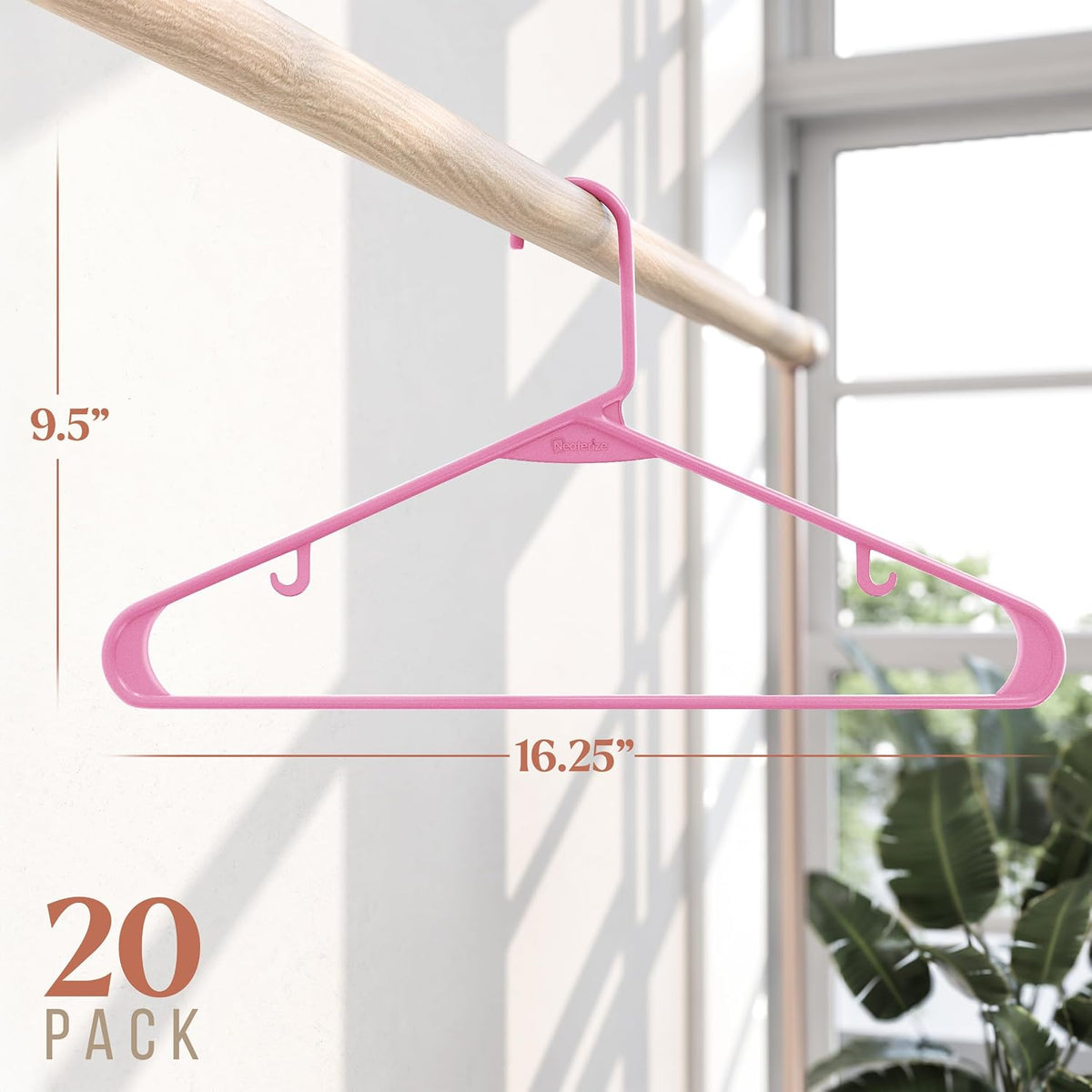 Plastic Hangers 20 Pack Pink - Clothes Hangers - Makes The Perfect Coat Hanger and General Space Saving Hangers for Closet and New Apartment Essentials - Percheros Ganchos para Colgar Ropa Hangars