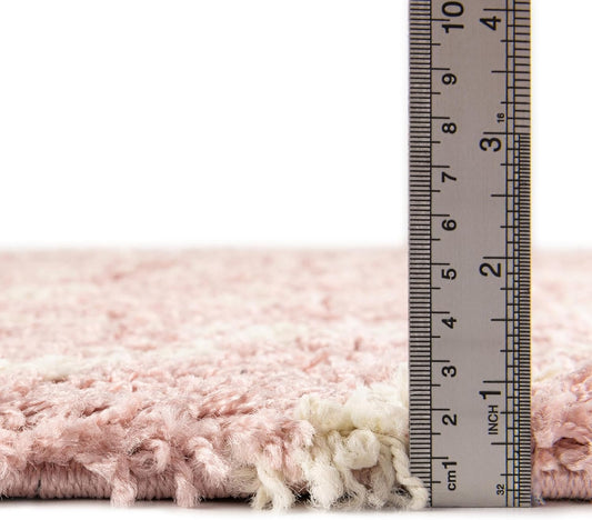 Lattice Shag Collection Rug – 3 Ft Round Light Pink Shag-Pile Rug Perfect for Kitchens, Dining Rooms