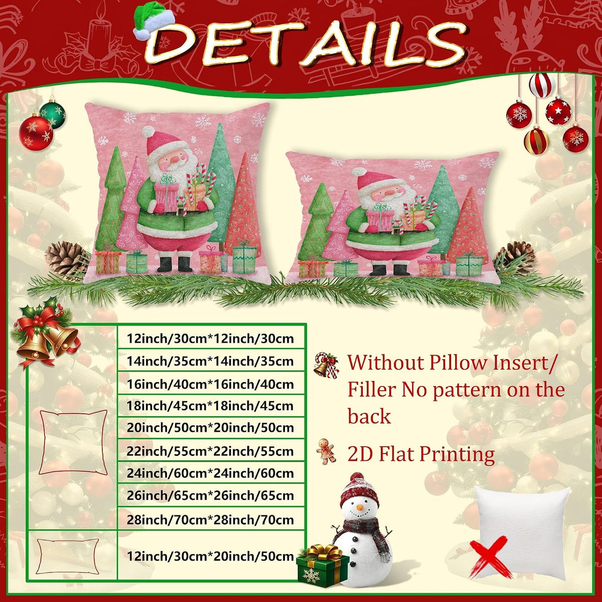 Santa Throw Pillow Covers, Christmas Fanciful Xmas Trees Presents Peach Soft Velvet Washable Accents Pillows Cases for Living Room Bed Office Sofa Chair Decor 12x12 Inch