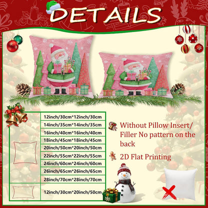 Santa Throw Pillow Covers, Christmas Fanciful Xmas Trees Presents Peach Soft Velvet Washable Accents Pillows Cases for Living Room Bed Office Sofa Chair Decor 12x12 Inch