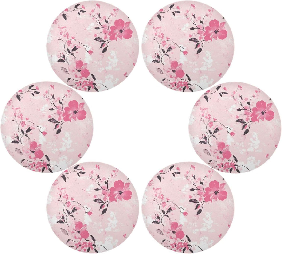 Floral Pattern Peach Round Reversible placemats Reusable placemat Dining Table Plate mats placemats Heat Resistant Waterproof Kitchen placemats Set of 6 15.4x15.4in