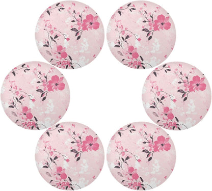 Floral Pattern Peach Round Reversible placemats Reusable placemat Dining Table Plate mats placemats Heat Resistant Waterproof Kitchen placemats Set of 6 15.4x15.4in