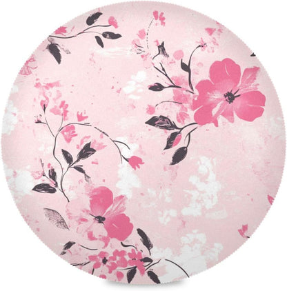 Floral Pattern Peach Round Reversible placemats Reusable placemat Dining Table Plate mats placemats Heat Resistant Waterproof Kitchen placemats Set of 6 15.4x15.4in