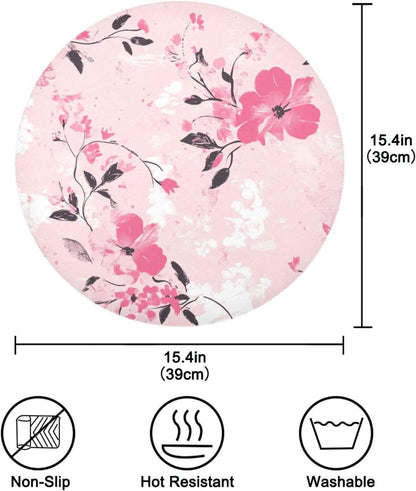 Floral Pattern Peach Round Reversible placemats Reusable placemat Dining Table Plate mats placemats Heat Resistant Waterproof Kitchen placemats Set of 6 15.4x15.4in
