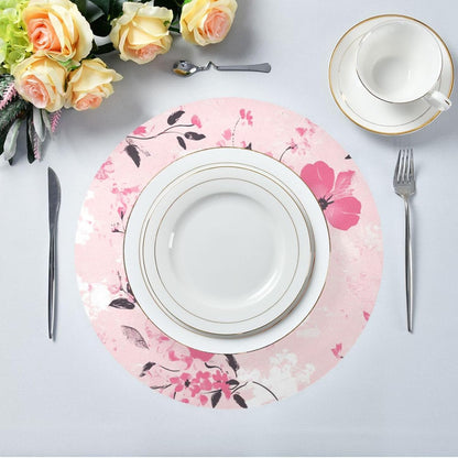 Floral Pattern Peach Round Reversible placemats Reusable placemat Dining Table Plate mats placemats Heat Resistant Waterproof Kitchen placemats Set of 6 15.4x15.4in
