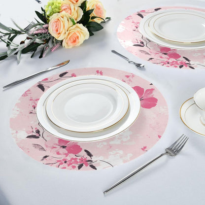 Floral Pattern Peach Round Reversible placemats Reusable placemat Dining Table Plate mats placemats Heat Resistant Waterproof Kitchen placemats Set of 6 15.4x15.4in