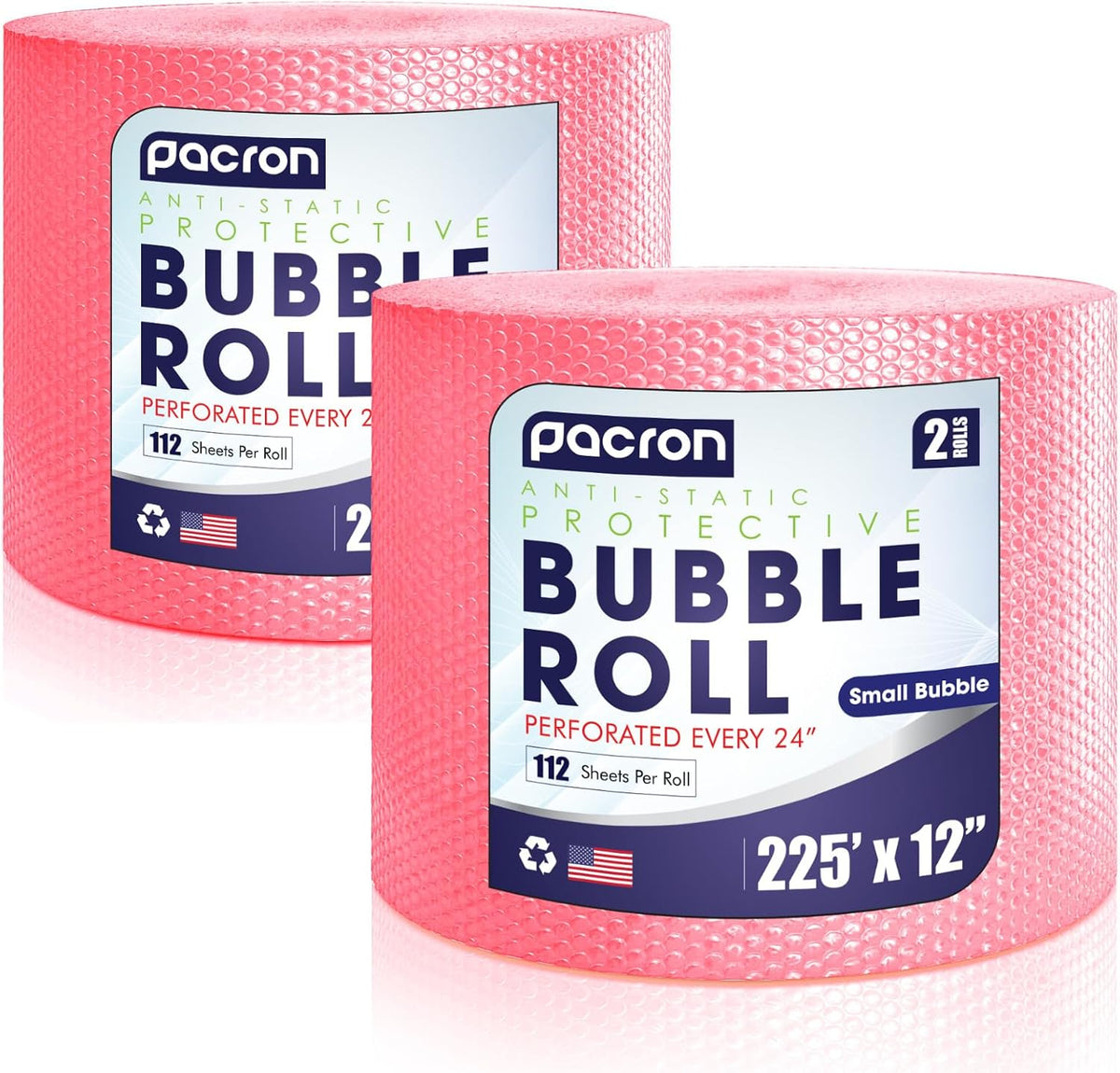 Anti-Static Bubble Roll Wrap 12" x 225', 2-Pack Perforated ESD Cushioning