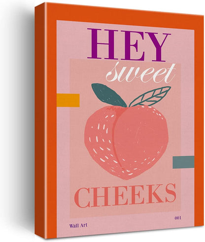 Funny Bathroom Print Canvas Wall Art Home Decor Farmhouse Bathroom Peach Art Hey Sweet Cheeks Painting 12x15 Canvas Poster Framed Ready to Hang