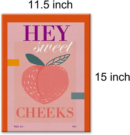 Funny Bathroom Print Canvas Wall Art Home Decor Farmhouse Bathroom Peach Art Hey Sweet Cheeks Painting 12x15 Canvas Poster Framed Ready to Hang