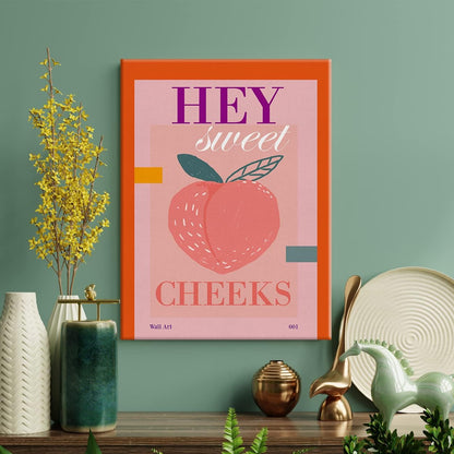 Funny Bathroom Print Canvas Wall Art Home Decor Farmhouse Bathroom Peach Art Hey Sweet Cheeks Painting 12x15 Canvas Poster Framed Ready to Hang