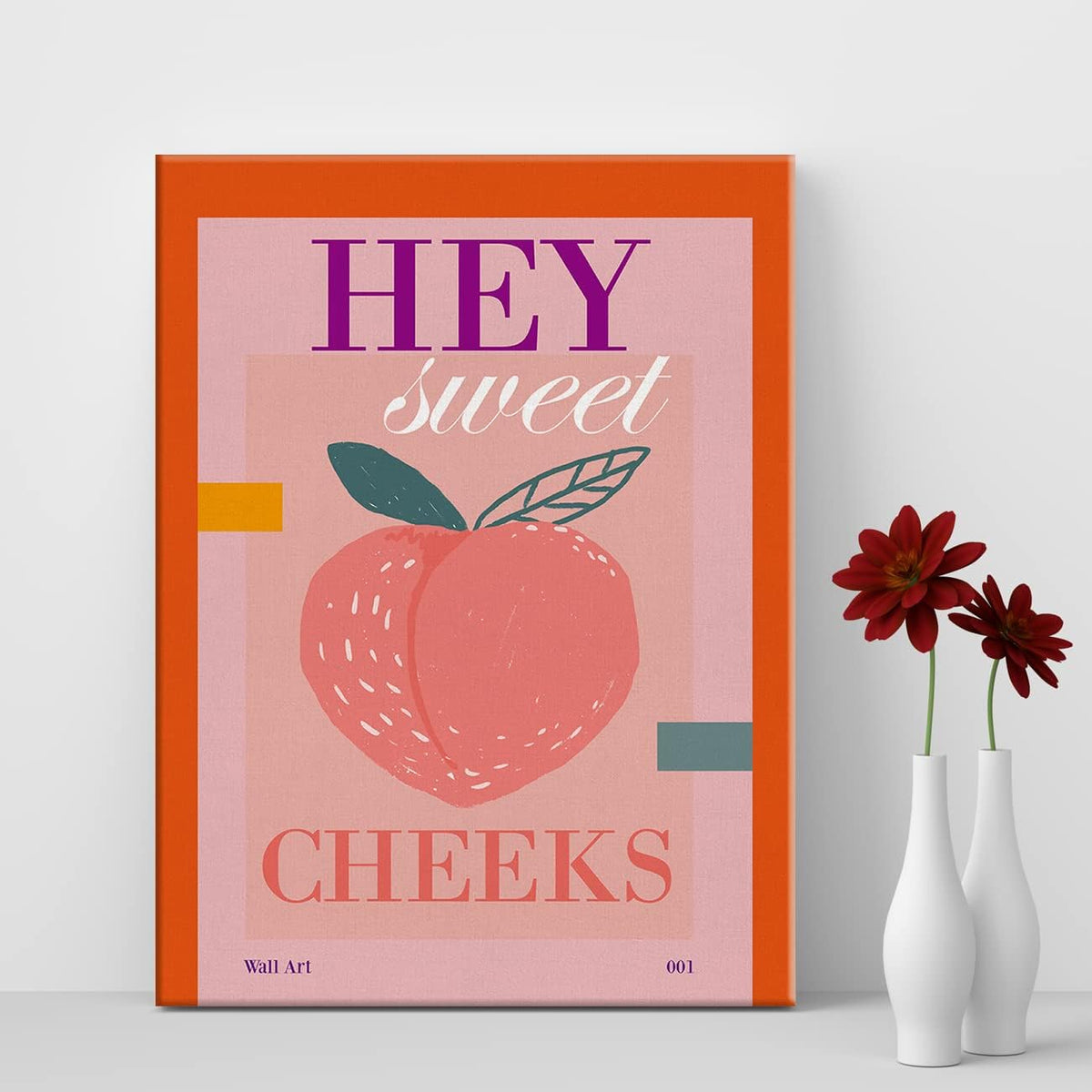 Funny Bathroom Print Canvas Wall Art Home Decor Farmhouse Bathroom Peach Art Hey Sweet Cheeks Painting 12x15 Canvas Poster Framed Ready to Hang