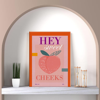 Funny Bathroom Print Canvas Wall Art Home Decor Farmhouse Bathroom Peach Art Hey Sweet Cheeks Painting 12x15 Canvas Poster Framed Ready to Hang