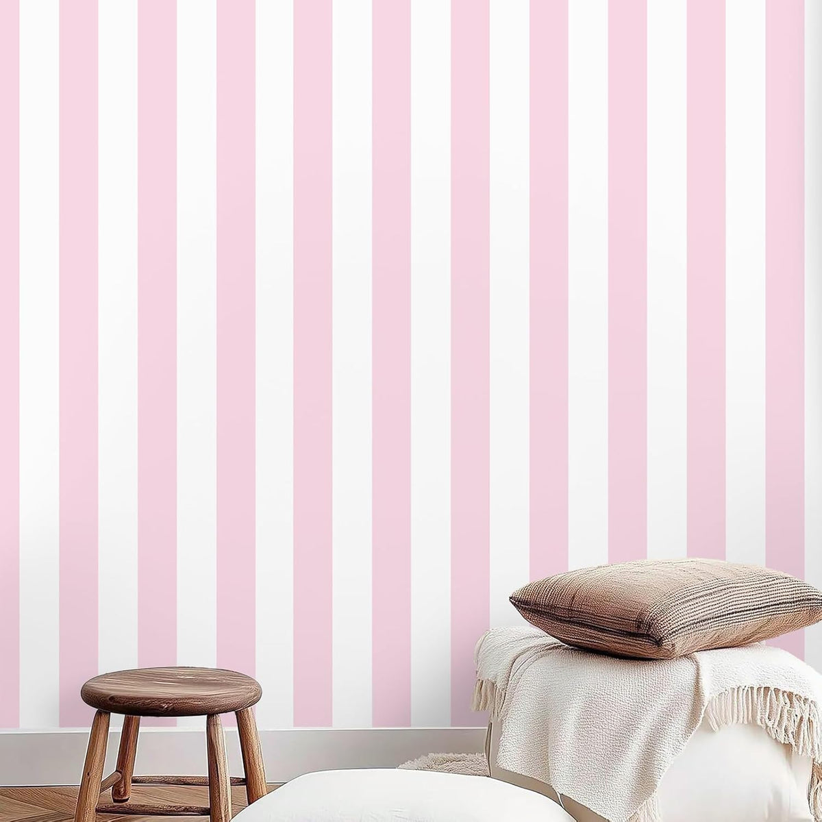 Pink and White Peel and Stick Wallpaper Striped Cute 17.7"x197"