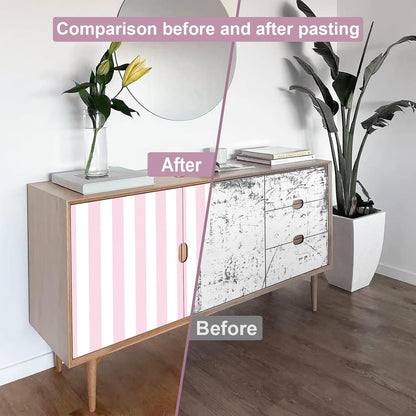 Pink and White Peel and Stick Wallpaper Striped Cute 17.7"x197"