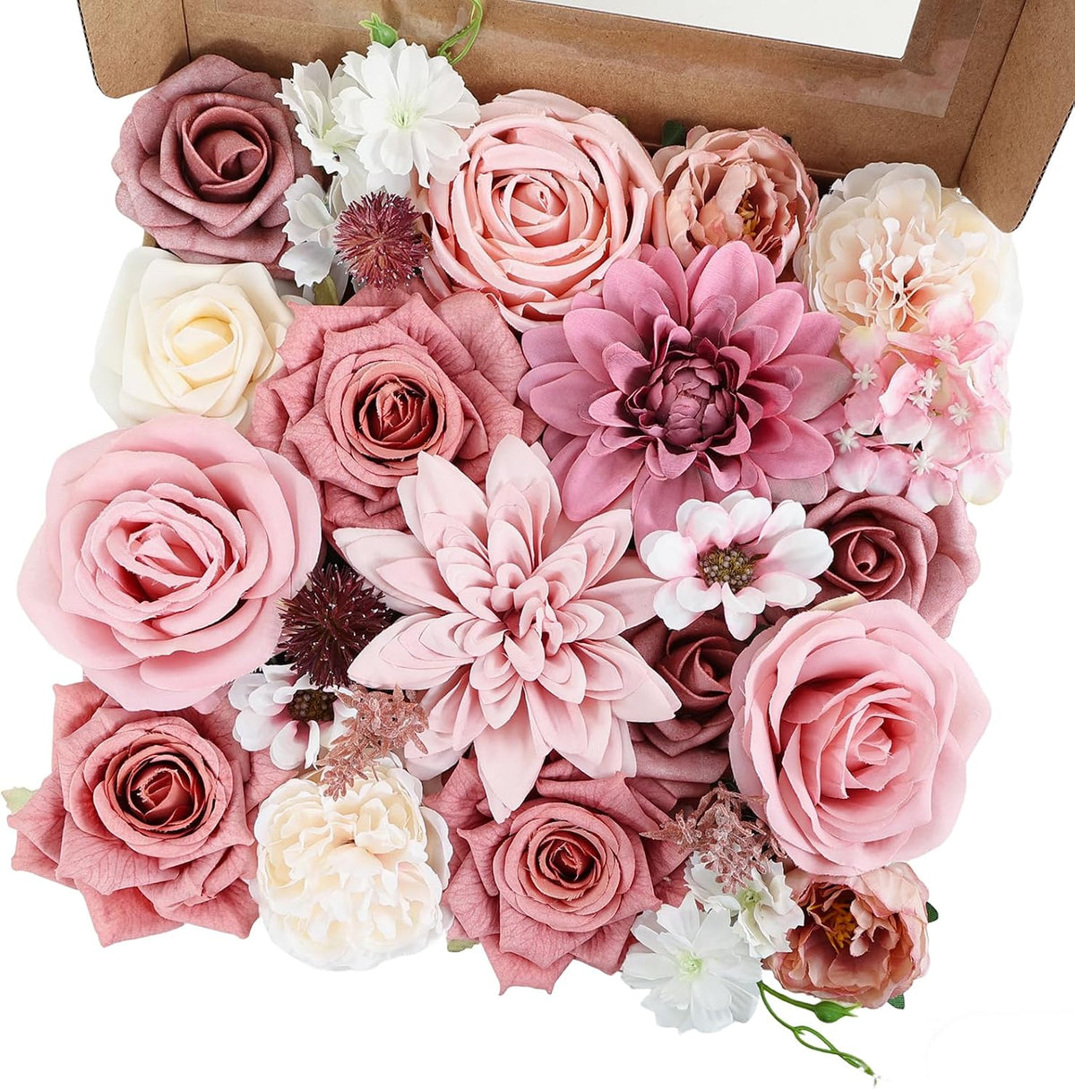 Artificial Flowers Dusty Pink Artificial Flower Combo Box Set Fake Roses Bouquets Bridal Wedding Shower Decorations Fake Floral for Party Centerpieces Floral Arrangements Pink Blush Flowers