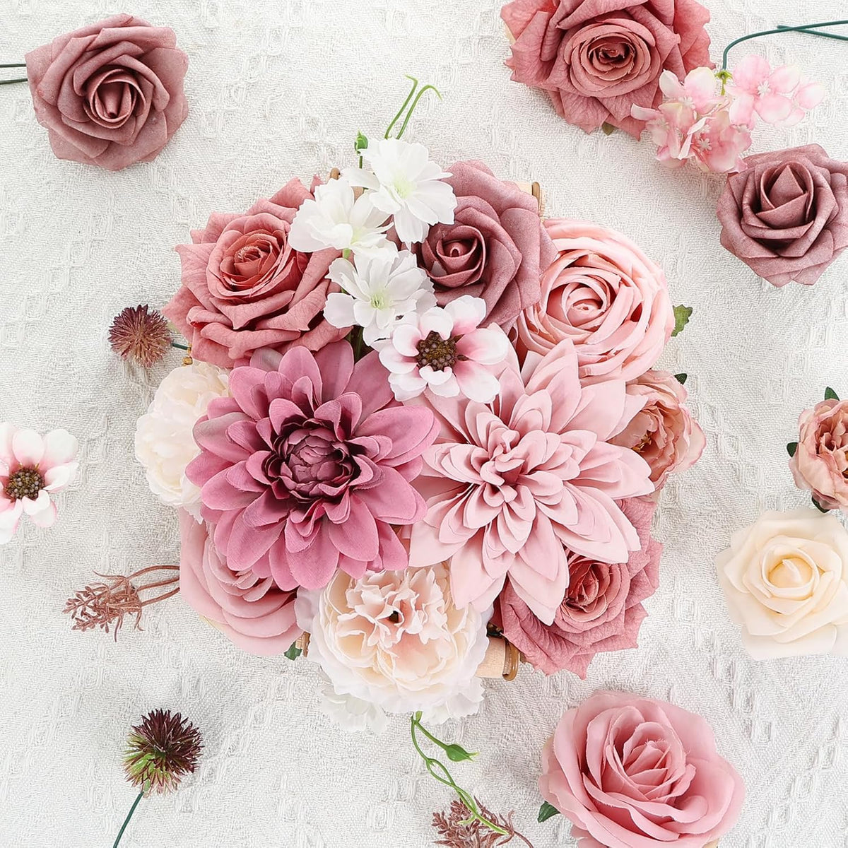 Artificial Flowers Dusty Pink Artificial Flower Combo Box Set Fake Roses Bouquets Bridal Wedding Shower Decorations Fake Floral for Party Centerpieces Floral Arrangements Pink Blush Flowers