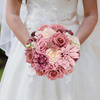 Artificial Flowers Dusty Pink Artificial Flower Combo Box Set Fake Roses Bouquets Bridal Wedding Shower Decorations Fake Floral for Party Centerpieces Floral Arrangements Pink Blush Flowers