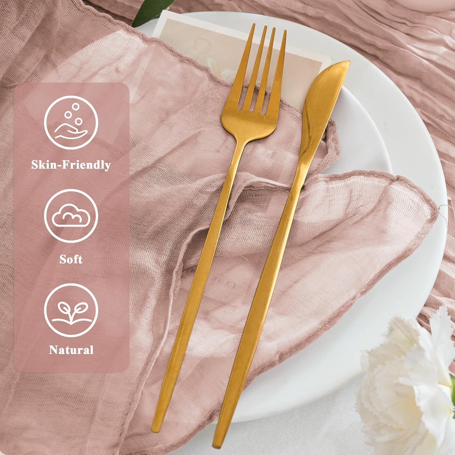 12 Pack Cheesecloth Napkins 20"x20" Dusty Pink Boho Gauze Cheese Cloth Napkins Bulk Rustic Dinner Table Decor for Wedding Bridal Baby Shower Party