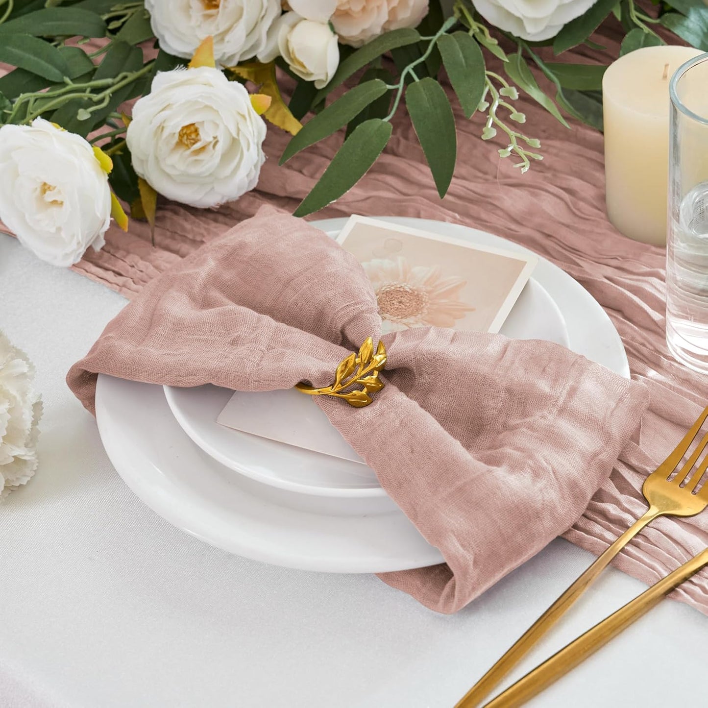 12 Pack Cheesecloth Napkins 20"x20" Dusty Pink Boho Gauze Cheese Cloth Napkins Bulk Rustic Dinner Table Decor for Wedding Bridal Baby Shower Party