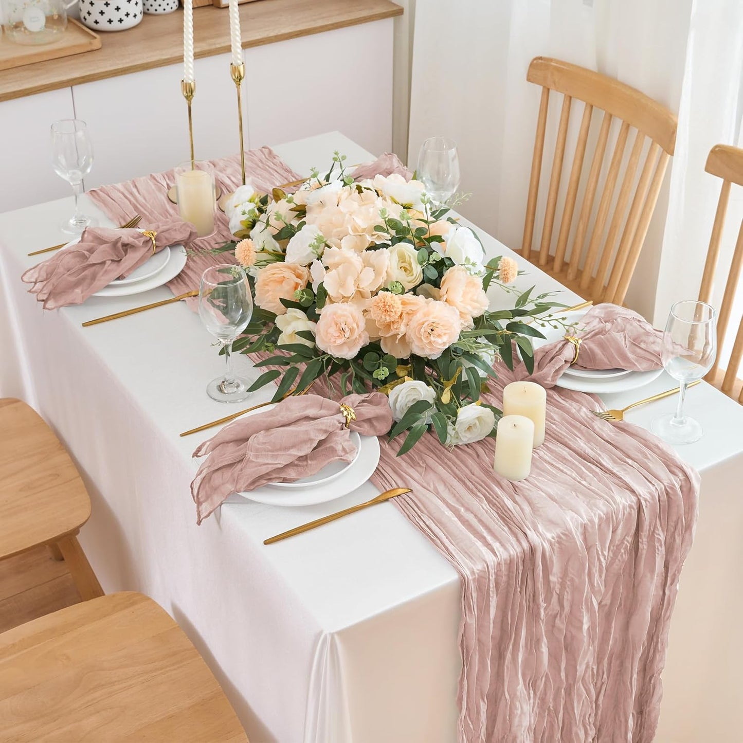 12 Pack Cheesecloth Napkins 20"x20" Dusty Pink Boho Gauze Cheese Cloth Napkins Bulk Rustic Dinner Table Decor for Wedding Bridal Baby Shower Party