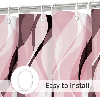 Litabel Pink Black Wavy Ombre Shower Curtain with Luxury Striped Design, Waterproof Quick-Dry Fabric, Modern Abstract Bathroom Curtain Set with 12 Hooks, 72x72 Inches