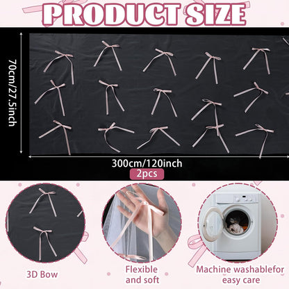1 Pc Pink Bow Tulle Table Runner 10 ft Sheer Tablecloth Decor