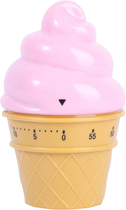 Cute Pink Ice Cream Mechanical Kitchen Timer - Wind up Cooking Timer Reminder for Boiling Eggs and Baking