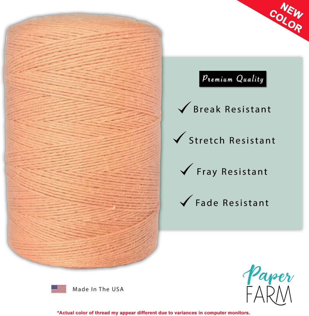 100% Cotton Loom Warp Thread (Peach), 8/4 Warp Yarn (800 Yards), Perfect for Weaving: Carpet, Tapestry, Rug, Blanket or Pattern - Warping Thread for Any Loom