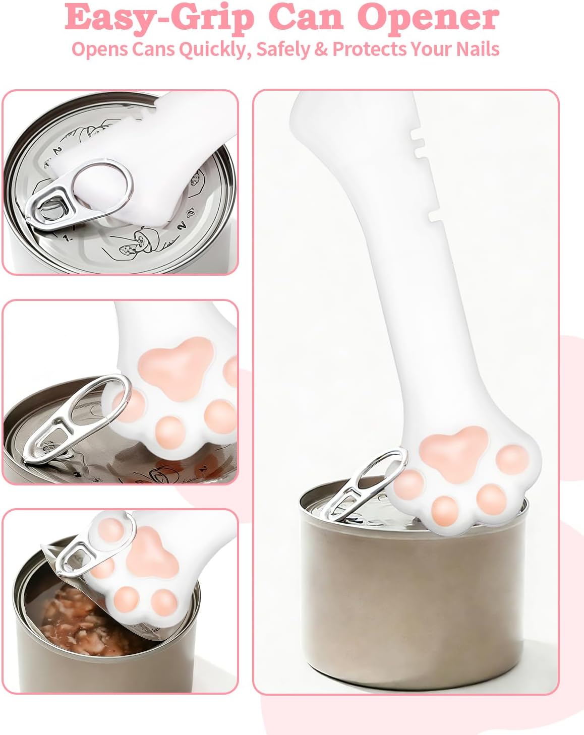 6 PCS Cat Food Can Covers Set, Reusable Silicone Can Lids with Opener, Stainless Steel Wet Food Spoon & Cat Treat Squeezer for Pet Feeding and Storage, Fits Cats & Dogs