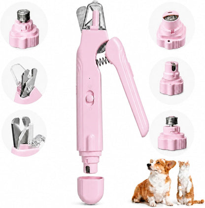 2-in-1 Dog Nail Grinder &Dog Nail Clippers with Light，Cat Nail Clippers ，Ultra-Quiet, USB Rechargeable, Multiple Grinding Methods, and Splash Guard for Large Medium Small Dogs Cats Pets(Pink)
