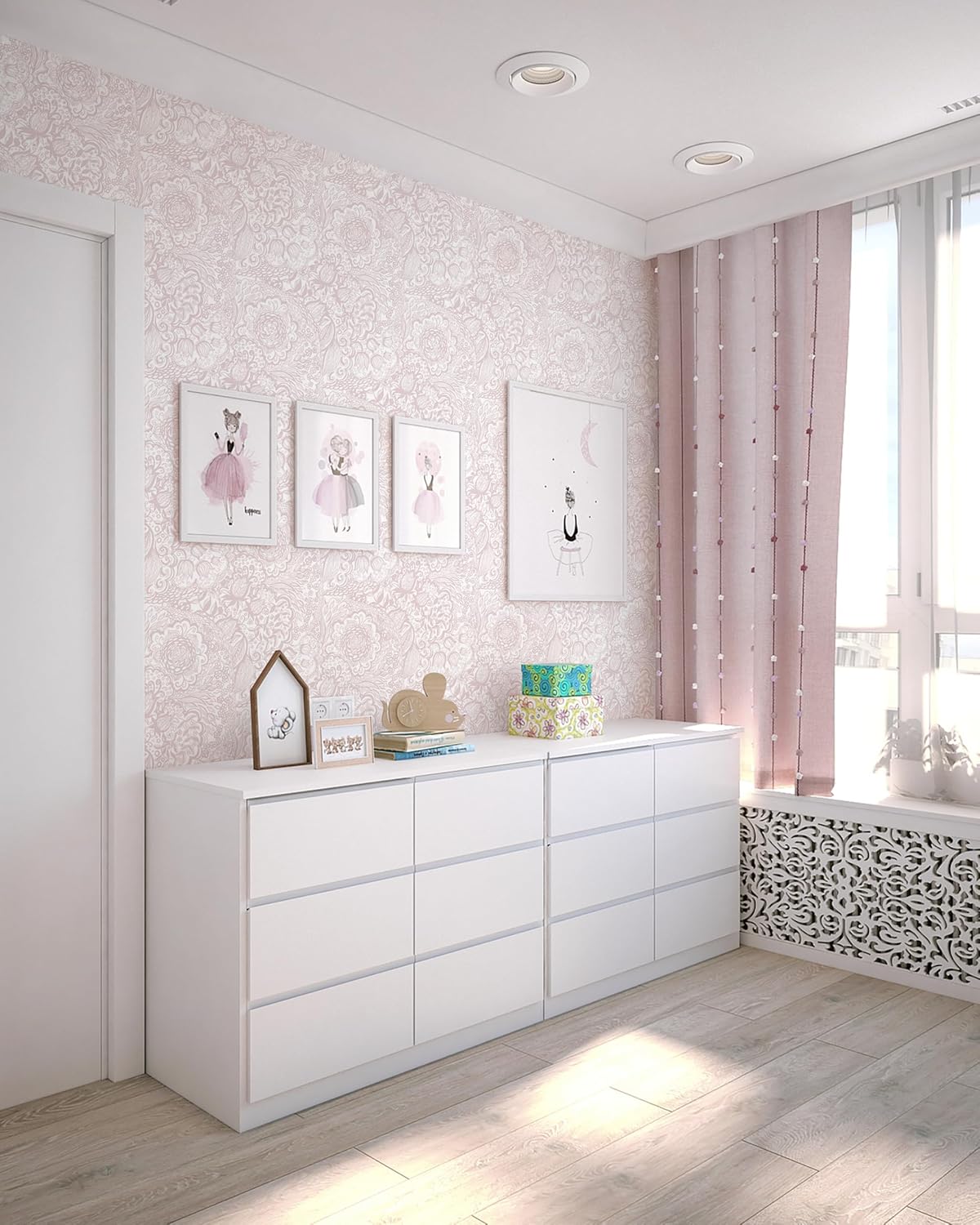 Peel and Stick Wallpaper Boho Pink and White Floral Wallpaper for Bedroom Bathroom Removable Self-adhsive Contact Paper for Cabinets Nursery Shelf Liner 17.3" x 394"