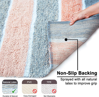 Cordural Stripes Bath Mat, Set of 2 Bath Rugs (17 Inches x24 Inches & 21 Inches x34 Inches) | Non Slip Bathroom Rug, Machine Washable, Plush, Highly Absorbent | Grey & Peach/Blush