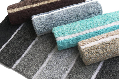 Cordural Stripes Bath Mat, Set of 2 Bath Rugs (17 Inches x24 Inches & 21 Inches x34 Inches) | Non Slip Bathroom Rug, Machine Washable, Plush, Highly Absorbent | Grey & Peach/Blush