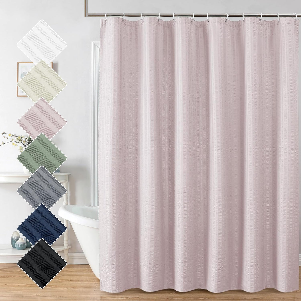 Moga Pink Shower Curtain, Pink Bathroom Curtain with Textured, Embossed Fabric Shower Curtain, Hotel Quality Bathroom Shower Curtains, 72 x 72 Inches