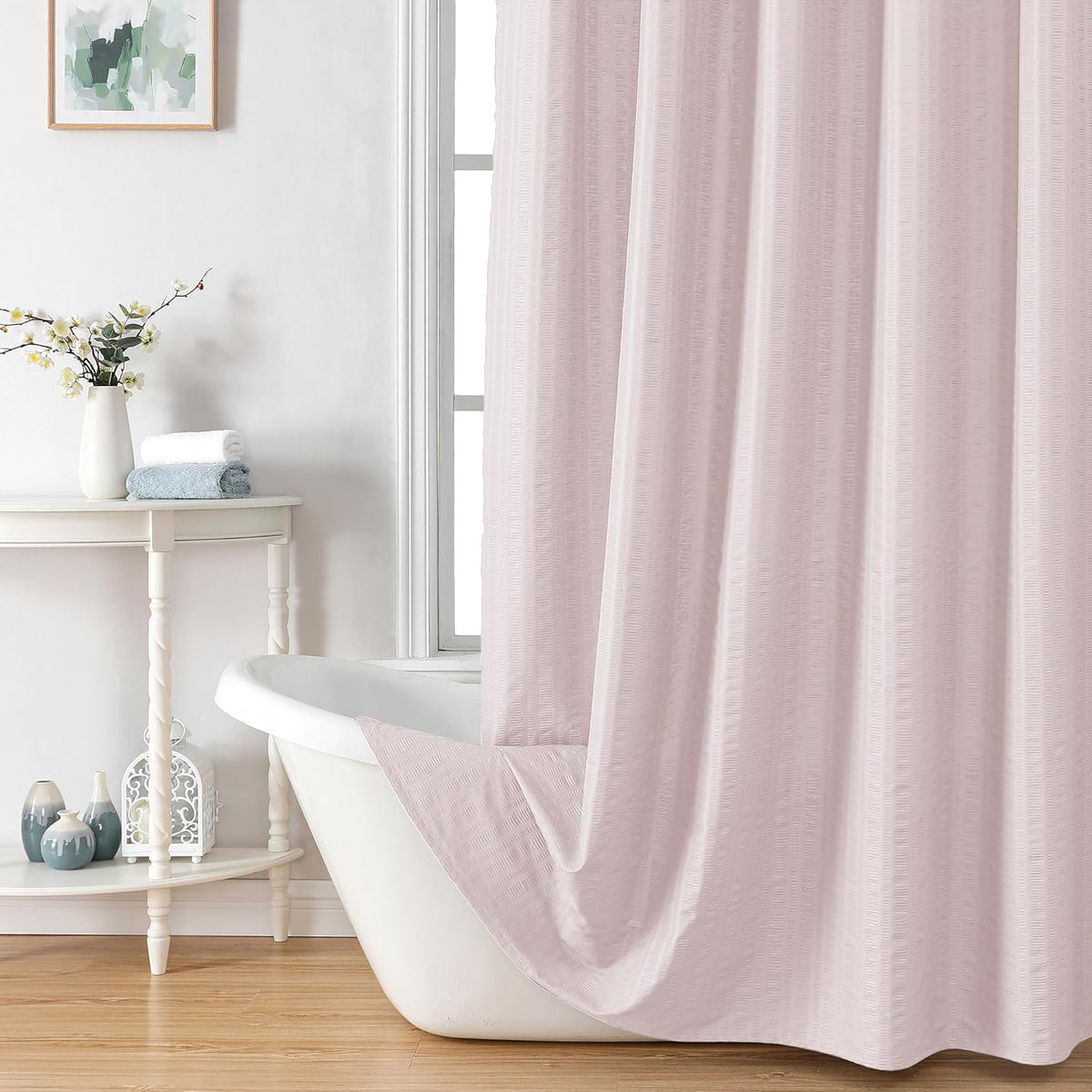 Moga Pink Shower Curtain, Pink Bathroom Curtain with Textured, Embossed Fabric Shower Curtain, Hotel Quality Bathroom Shower Curtains, 72 x 72 Inches