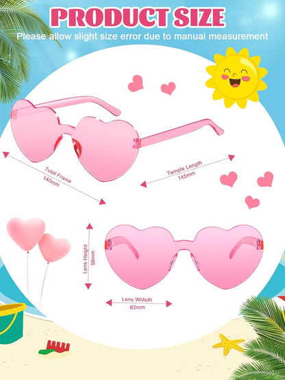12 Pairs Heart Shaped Sunglasses for Women Colorful Glasses Fun Trendy Transparent Heart Sunglasses Party Favor