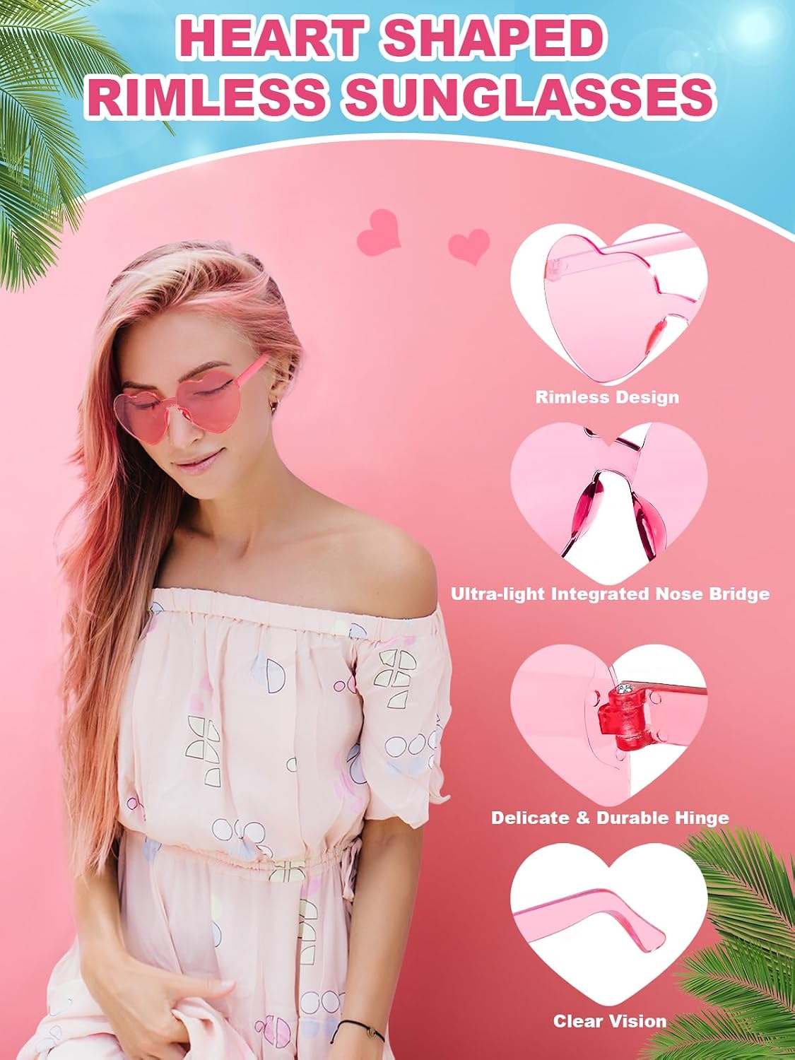 12 Pairs Heart Shaped Sunglasses for Women Colorful Glasses Fun Trendy Transparent Heart Sunglasses Party Favor