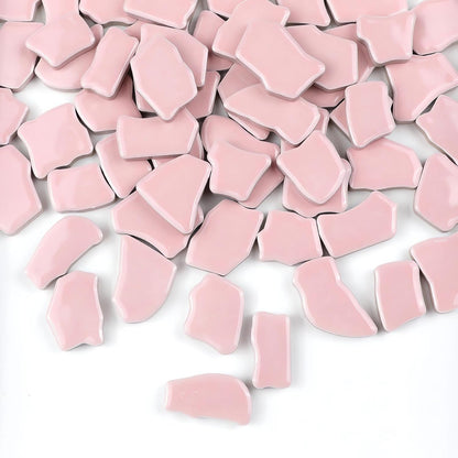 0.99 lb Glue Down Irregular Ceramics Mosaic Tile Adult Children Handmade Ceramics Craft for Outdoor Bathroom Kitchen Home Decoration DIY Art Projects(Pink)