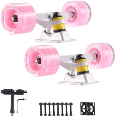 TRAFPORT Skateboard Trucks Set 4 Pcs Pack Wheels Longboard Wheels for Cruising Street Wheel 60mm with Skateboard Bearings Skateboard Pads Skateboard Tool