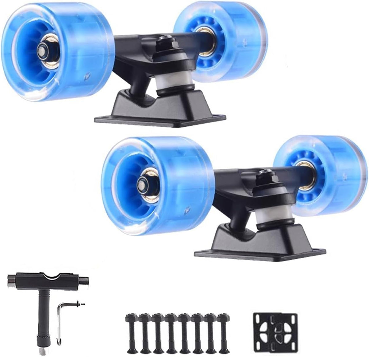 TRAFPORT Skateboard Trucks Set 4 Pcs Pack Wheels Longboard Wheels for Cruising Street Wheel 60mm with Skateboard Bearings Skateboard Pads Skateboard Tool
