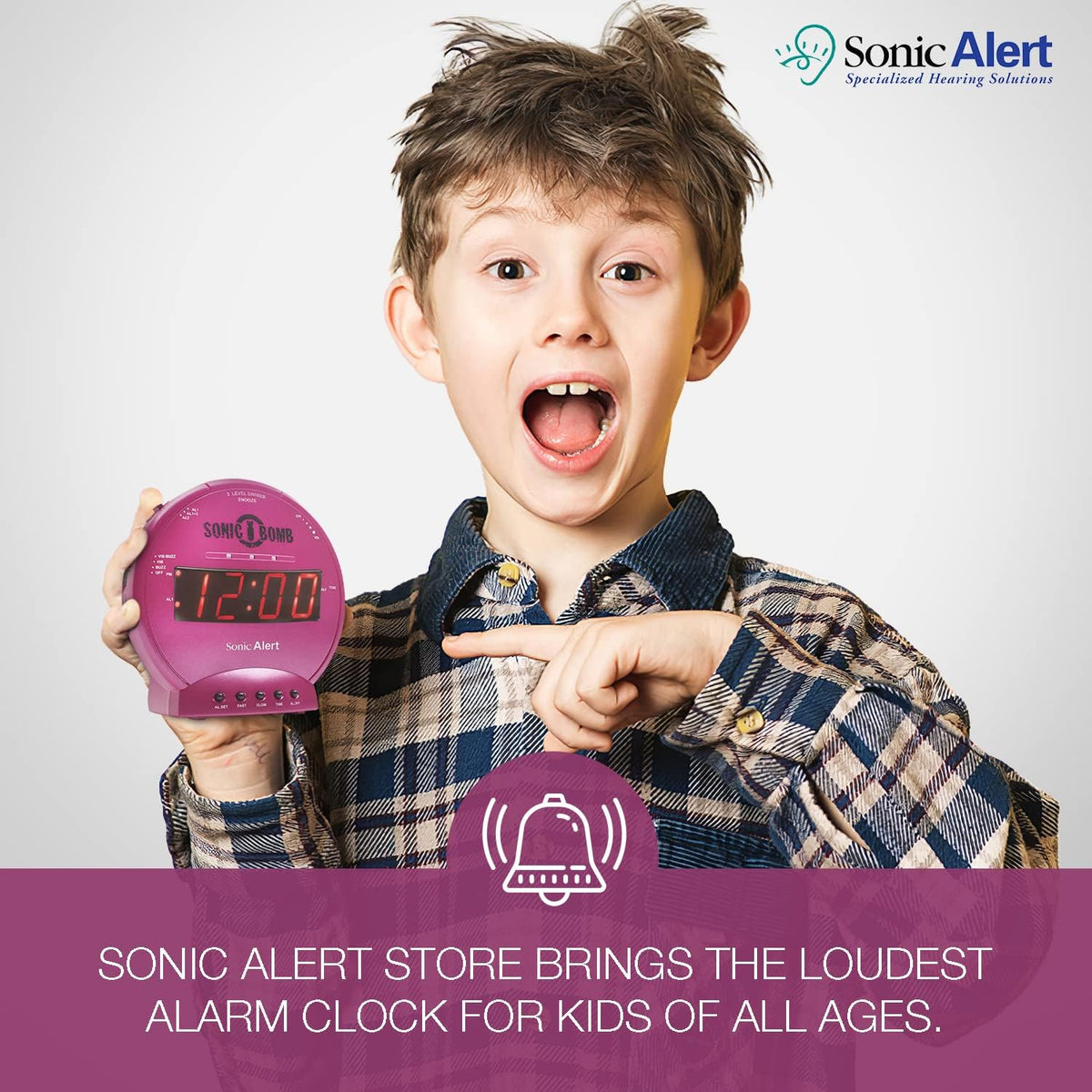 Sonic Bomb Dual Alarm Clock with Bed Shaker, Pink Vibrating Alarm Clock for Heavy Sleepers, Battery Backup | Wake with a Shake