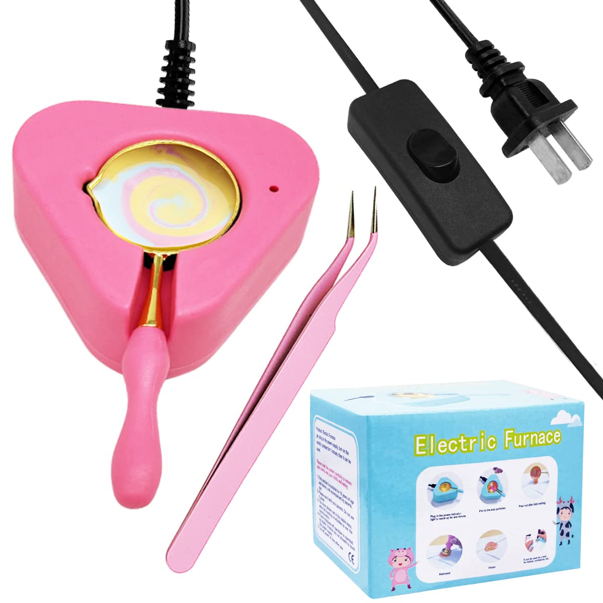 Wax Seal Warmer Wax Seal Kit with Spoon and Tweezers, Great Tool for Melting Sealing Beads (Pink)