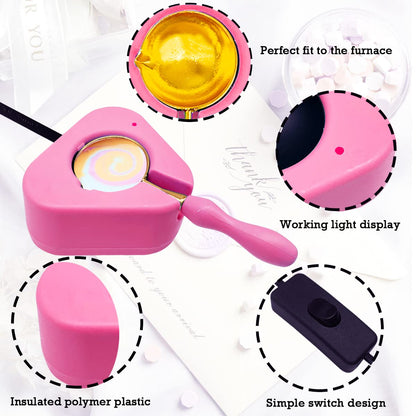 Wax Seal Warmer Wax Seal Kit with Spoon and Tweezers, Great Tool for Melting Sealing Beads (Pink)