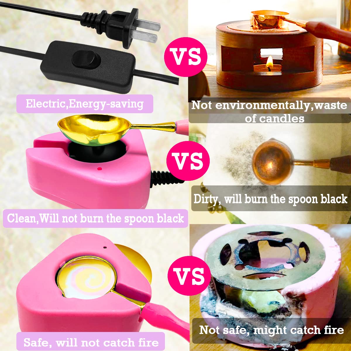 Wax Seal Warmer Wax Seal Kit with Spoon and Tweezers, Great Tool for Melting Sealing Beads (Pink)