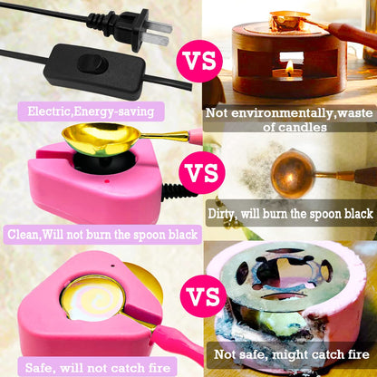 Wax Seal Warmer Wax Seal Kit with Spoon and Tweezers, Great Tool for Melting Sealing Beads (Pink)
