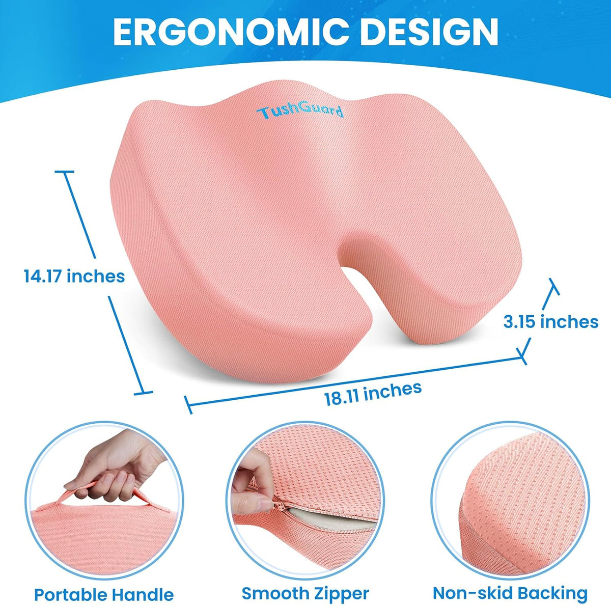 TushGuard Seat Cushion for Office Chair, Memory Foam Chair Cushion, Pink